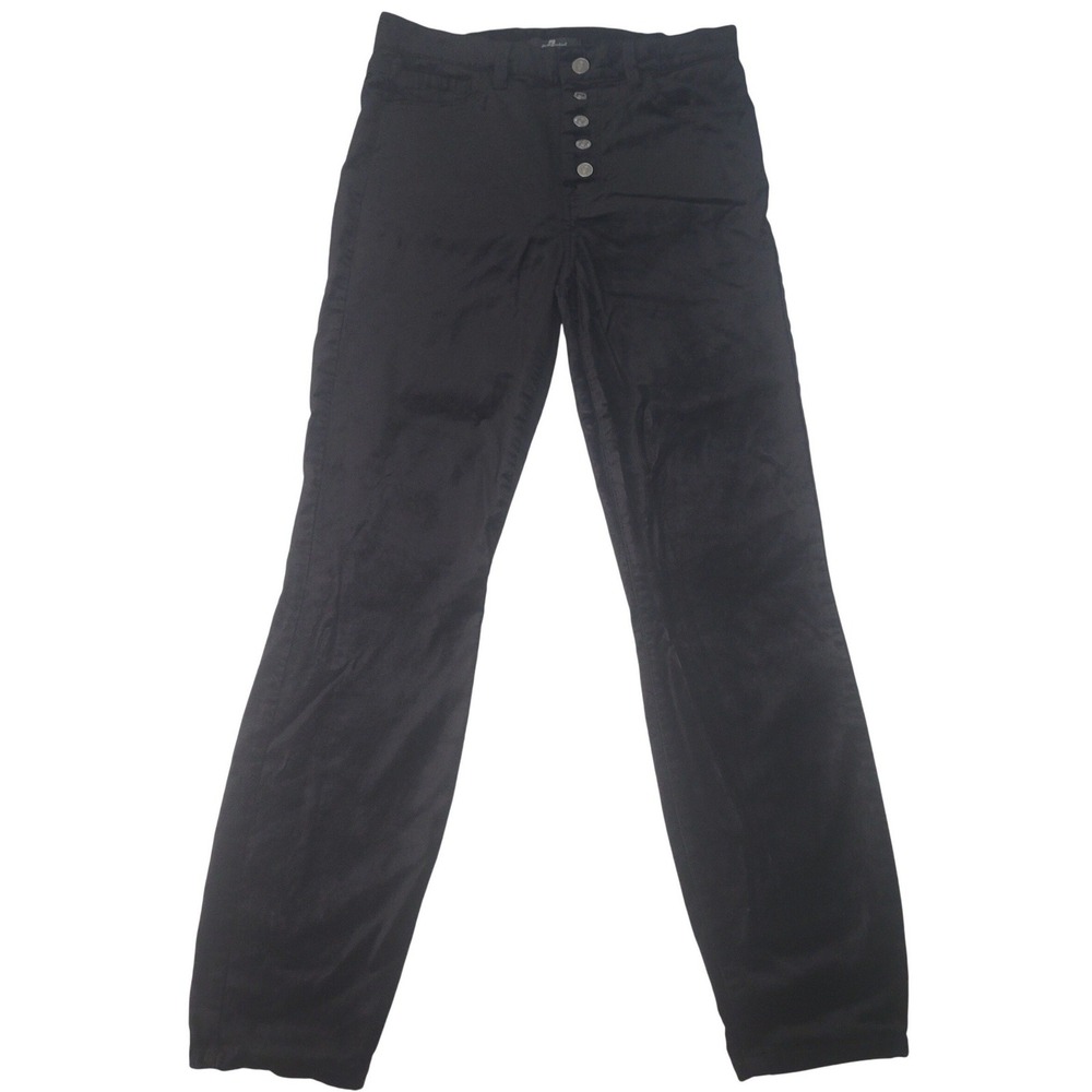 7 For All Mankind Women's Size 27 Black Velvet Skinny Jeans High Rise Button Fly